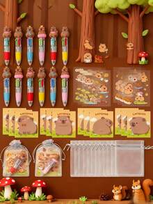 Bộ bút bi 4 trong 1 hình chuột lang nước nhiều màu sắc, kèm theo sticker dễ thương và sổ tay, sổ tay hình chuột lang nước hoạt hình, thích hợp làm quà tặng sinh nhật, giải thưởng, quà lưu niệm tiệc tùng (Ngẫu nhiên) - Nhiều màu - Xem 2