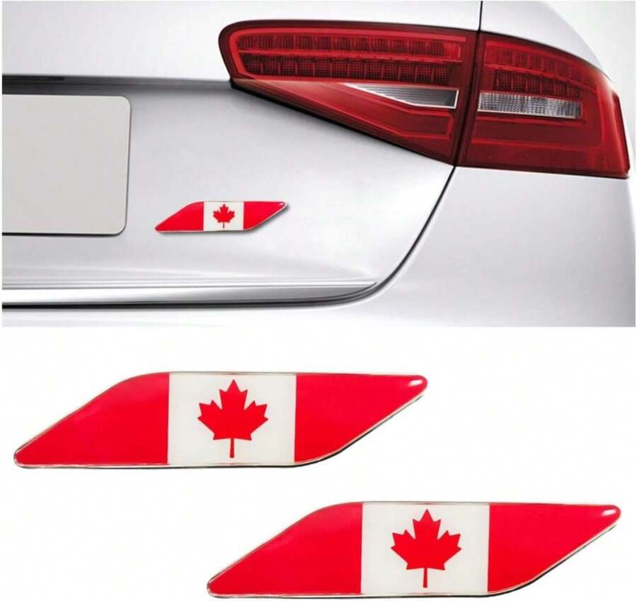 Dickno 2 PCS 3D Tricolor Flag Emblem, Aluminum Car Front Fender Badge Sign Emblem, Auto Stickers And Declaration Decals, Universal Exterior Decor Accessories For All Vehicles (Canada) - Màu A - Xem 1
