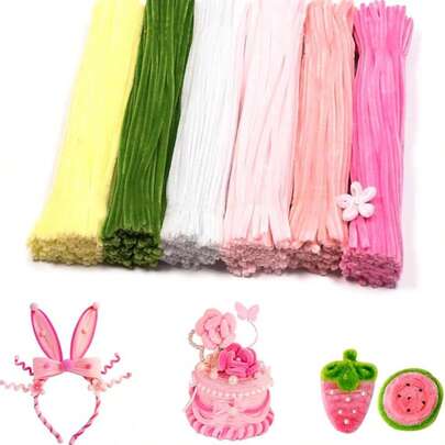 300/600 Pieces Pipe Cleaners Chenille Stems For Flowers Craft Supplies Bulk Fluffy Fuzzy Sticks For DIY Art Projects Creative Gift Wrapping Party Decorations(Pink Flower,12 Inch)