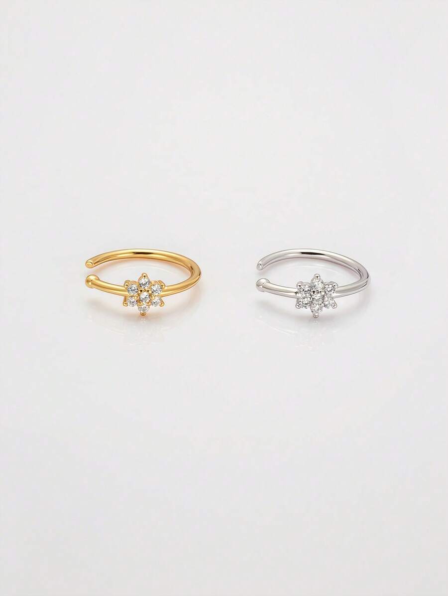 1件S925纯银鼻钉，纯银鼻饰，鼻部穿孔饰品，花朵鼻钉，简约精致的穿孔饰品，纯银镂空饰品，个性十足 - 彩色 - 查看 1