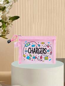 Multi-Color Mesh 'charges' Themed Organizer Pouch, Transparent Mesh Zipper Bag For Charging Cables,Cosmetics, Snacks & Medication Storage,Portable Mesh Pouch For Daily Organization, Travel & Gift-Giving To Tech Enthusiasts, Functional Mesh Storage Bag Ideal For Cable Management, Accessory Tidying,Small Gift Exchange, Birthday Gift, Mother's Day Gift - Multicolor - View 5