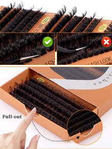300pcs/15 Rows DIY Eyelash Extension 8-16mm Thick D-Curl Eyelash Extension Clusters, 60D 80D 100D Lash Clusters, Suitable For DIY Eyelash Extension At Home - D - View 8
