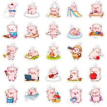 50张可爱小粉猪卡通涂鸦贴纸，可用于吉他、滑板、水瓶、滑雪板、笔记本电脑、电脑、手机壳、冰箱、门、行李箱、手提包等材质的艺术装饰贴纸 - 彩色 - 查看 3
