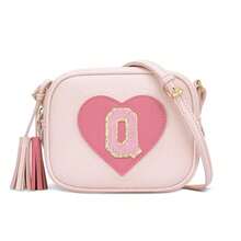 心形26字母斜挎包，可爱方形手提包，配有可调节肩带，可装手机、硬币、现金、卡片 - 彩色 - 查看 26