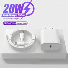 20W PD快充适配器套装，USB-C墙充+100厘米Type-C转Lightning数据线，兼容 14 Pro Max/14 Pro/14 Plus/14/13/12/11/XR/Xs Max/8/7 Plus - 黑色/白色 - 美規A型插(110-127V) - 查看 1