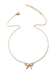 1 chiếc vòng cổ nơ đính đá, tươi trẻ và năng động, thiết kế độc đáo, dây chuyền xương đòn tối giản, mặt dây chuyền hình nơ rỗng, phụ kiện thanh lịch và thời trang. - Nhiều màu - Xem 7