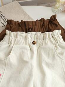 Set de 2 pantalones casuales con bordado floral para niñas, nuevos pantalones de ocio para primavera/otoño con cintura elástica para niñas - Multicolor - Ver 2
