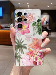 1pc Sea Turtle & Lily Floral Pattern Phone Case, Precise Camera Cutout Compatible With Samsung Galaxy S25 Ultra/Galaxy S24 Ultra/S24/S23 Ultra/A56 5G/A55 5G/A52s 5G/A26 5G, Nothing, Pixel, - Multicolor - View 5
