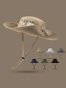 1pc Men's Mesh Breathable Bucket Hat, Outdoor Quick-Dry Hiking Sun Protection Wide Brim Fishing Camping Hat - Multicolor - View 1