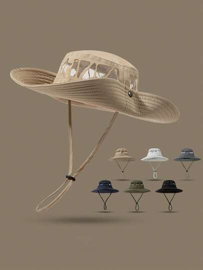 1顶男士网眼透气渔夫帽，户外速干徒步防晒宽檐钓鱼露营帽