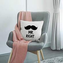 HGOD DESIGNS Mr Right - Funda de almohada decorativa con bigote de lino y algodón para exteriores fundas cuadradas estándar para sofá cama 18 x 18 pulgadas color negro - Diseo 103 - Ver 3