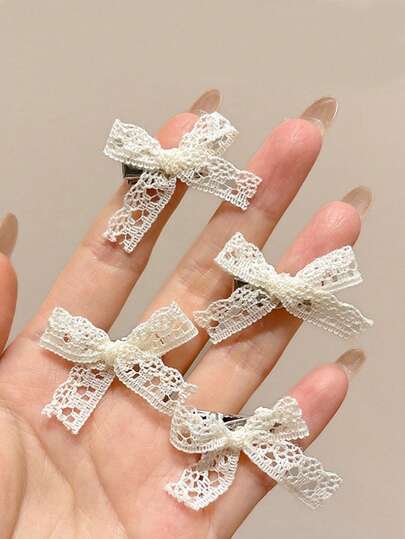 4pcs/Set Small Lace Hair Clips, Cute Hair Accessories, Butterfly Bangs Clips, Suitable For Daily, Spring Outing, Travel