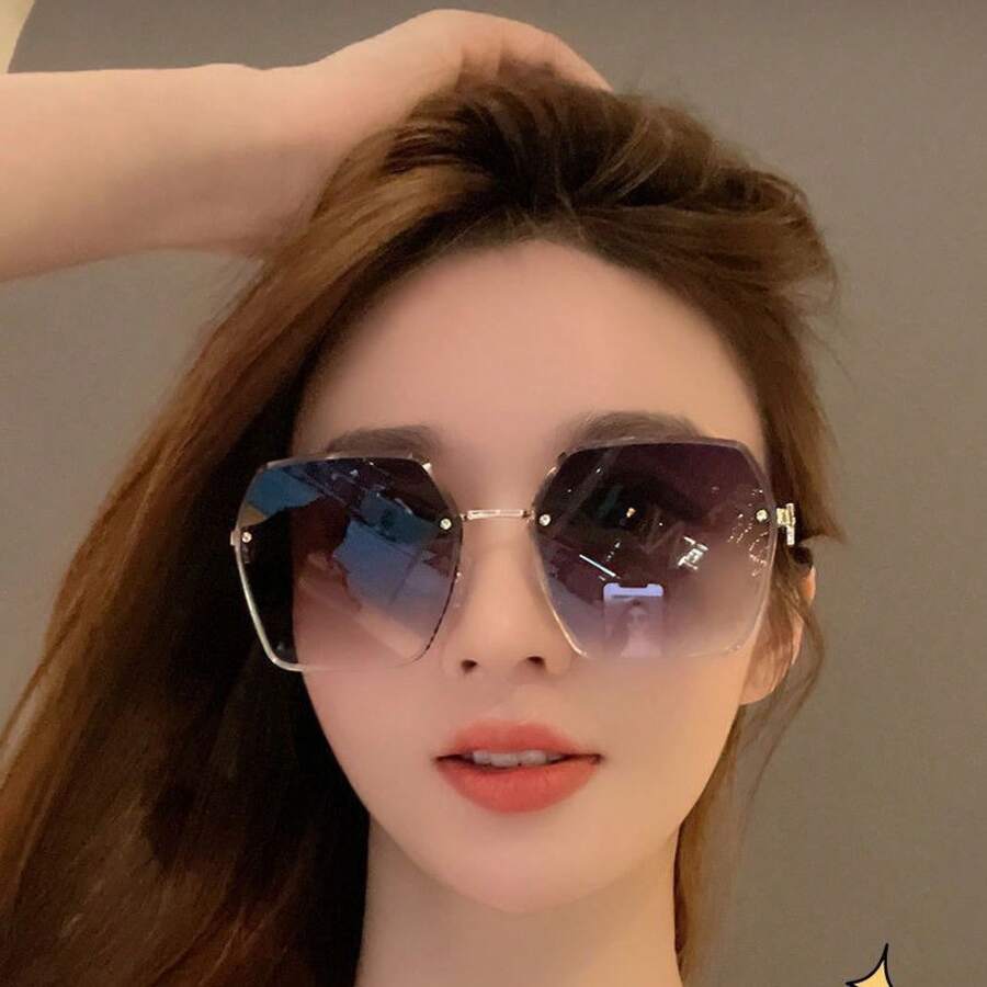 2026 New Model UV-Protective Gradient Sunglasses For Women With Large Faces, Frameless Sun Glasses With A High-End Feel - 灰茶片 - 查看 1