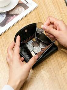 新款女士PU皮迷你钱包折叠简约超薄小巧软皮钱包女卡包零钱包 - 黑色 - 查看 4