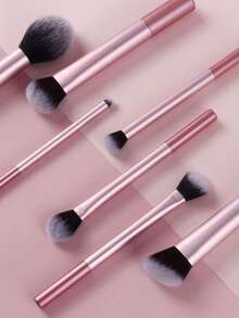 7pcs Makeup Brush Set, Nylon Bristles & Colorful Storage Box - All Light Beige Series, Complete Makeup Tool Set From Beginner To Professional, Ideal Gift For Women, Soft And Lightweight, Precise Application, Suitable For Blush, Eyebrows, Lips And Face Makeup - Pink - View 4