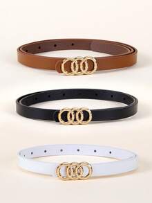 3pcs/Set Women's Gold Fashionable Buckle Waist Belt, Versatile Romantic Casual Skinny Belt, Suitable For All Seasons - Multicolor 3 Circles - View 1