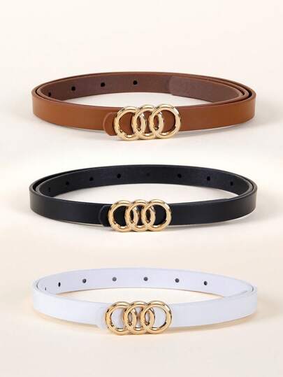 Set de 3 cinturones de mujer con hebilla dorada de moda, versátil, romántico y casual, adecuado para todas las estaciones