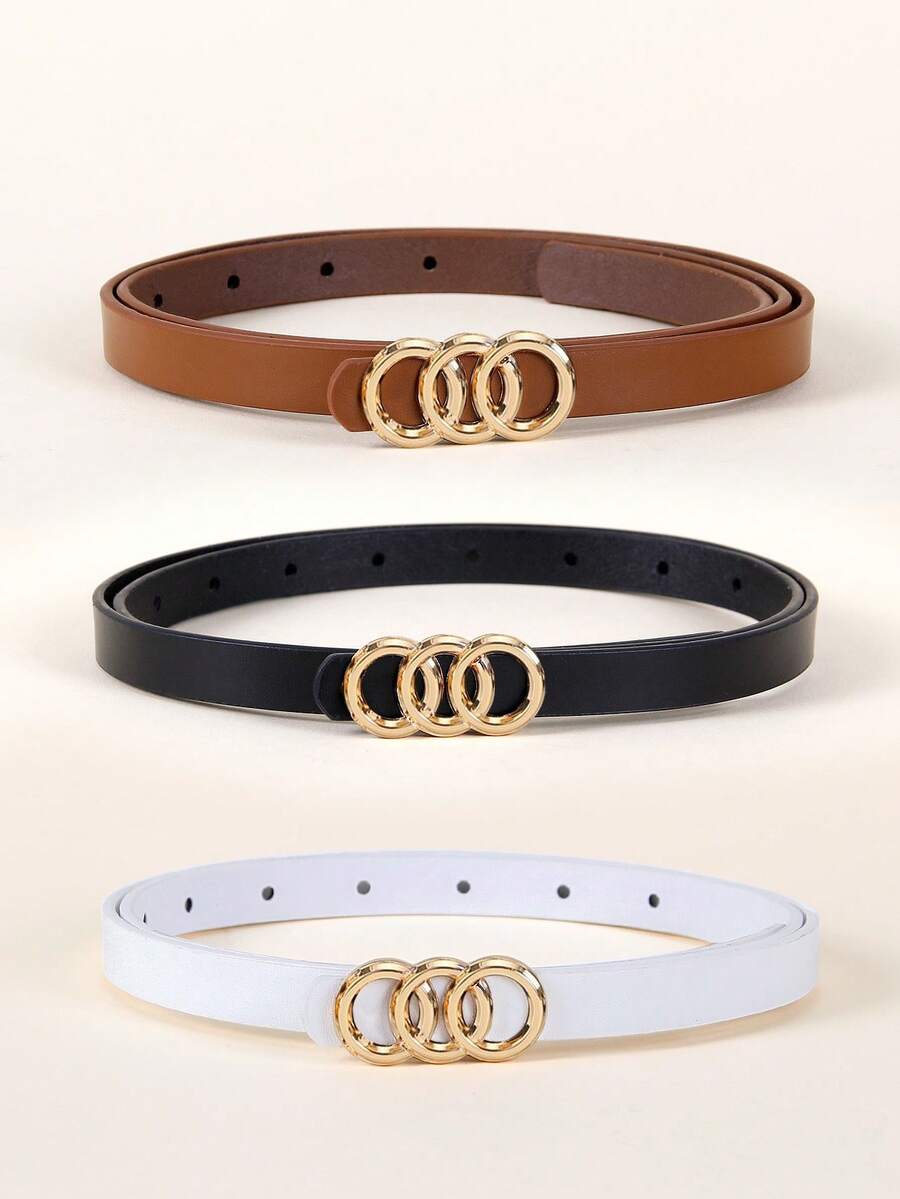 3pcs/Set Women's Gold Fashionable Buckle Waist Belt, Versatile Romantic Casual Skinny Belt, Suitable For All Seasons - Multicolor 3 Circles - View 1