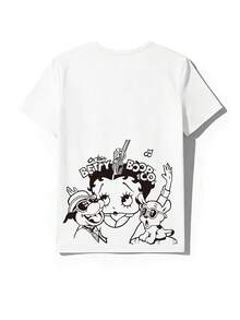 Whysmera SHEIN X Betty Boop 女士圆领卡通字母印花休闲百搭日常短袖T恤 - 白色 - 查看 3