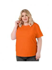 Olive Army Solar Orange Color Match T-Shirt Fashionable Plus Size Women's T-Shirt, Super Soft And Breathable Comfortable Fit, Versatile Everyday Style, Suitable For All Seasons. - Orange - View 2