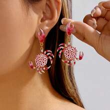 2件套度假风彩绘螃蟹耳环，适合女性海滩旅行佩戴 - 彩色 - 查看 5