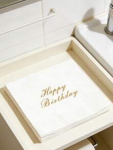 20pcs/Pack. Birthday Napkins. "Happy Birthday" Gold Foil Printed Napkins. 3-Ply Thick Absorbent Paper. Tablecloths. Coasters. Birthday Party Decorations. Disposable Tableware Suitable For Home, Restaurant And Kitchen. Holiday Party Decorations. - Multicolor - View 5