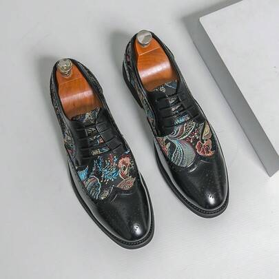 Giày tây nam thời trang, giày công sở thêu họa tiết Brogue, phong cách Anh cổ điển, mũi nhọn, buộc dây, gót thấp, thích hợp mang quanh năm, đế cao su.