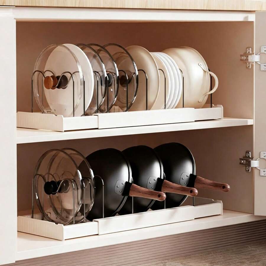 New Wok Rack, Cookware Storage Rack, Kitchen Storage Rack, Stainless Steel Countertop Pot Lid Rack, Cutting Board Rack, Vegetable Basin Rack - 白色 - 查看 1