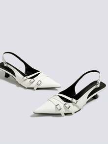 5cm Kitten Heel White High Heel Sandals, Open Toe Party Wedding Formal Shoes With Ankle Strap - White - View 3