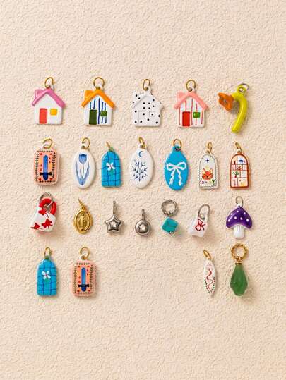 قلادة بتصميم منزل، ثعلب، فراشة، سيف، زهرة، فطر، نجمة، ثعبان، وكوب شاي. مصنوعة من الفولاذ المقاوم للصدأ مطلية بالذهب عيار 18 قيراط، مناسبة لصنع قلائد DIY، سلاسل الحقائب، سلاسل المفاتيح، إكسسوارات المجوهرات DIY، ومجوهرات النساء