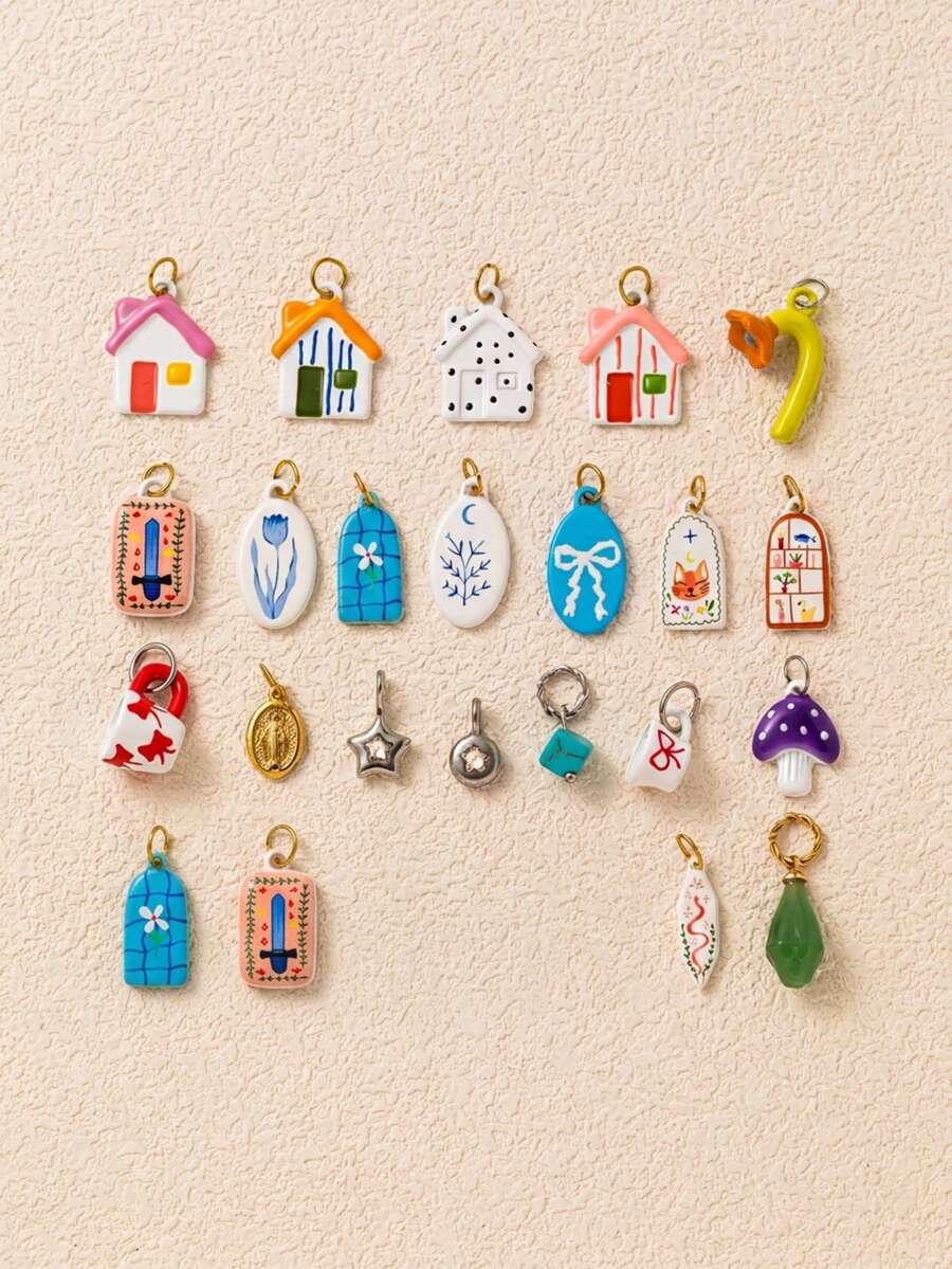 1 mặt dây chuyền hoạt hình dễ thương thời trang bằng thép không gỉ, bao gồm hình ngôi nhà, cáo, cung tên, kiếm, hoa, nấm, sao, rắn, tách trà, hoa thủy tiên và nhiều hình khác, mạ vàng 18K, thể hiện nét duyên dáng nữ tính, thích hợp để tự làm trang sức, vòng cổ, vòng tay, bông tai, móc khóa, phụ kiện túi xách, quà tặng trang sức cho nữ, trang trí ví, mặt dây chuyền, đồ dùng tự làm. - Nhiều màu - Xem 1