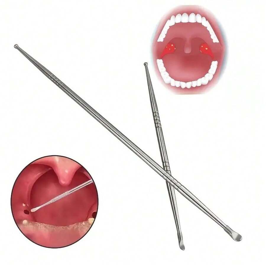 2pcs High Quality Stainless Steel Throat Stone Remover Tool Set, Including 1 X 6.69 Inch And 1 X 4.72 Inch Throat Stone Remover, Plus 1 Earwax Removal Scraper - Silver - View 1