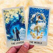 原创塔罗牌套装，花瓣天空，78张塔罗牌，附带指南手册，花瓣主题设计，卡牌游戏，占卜工具 - 彩色 - 查看 3