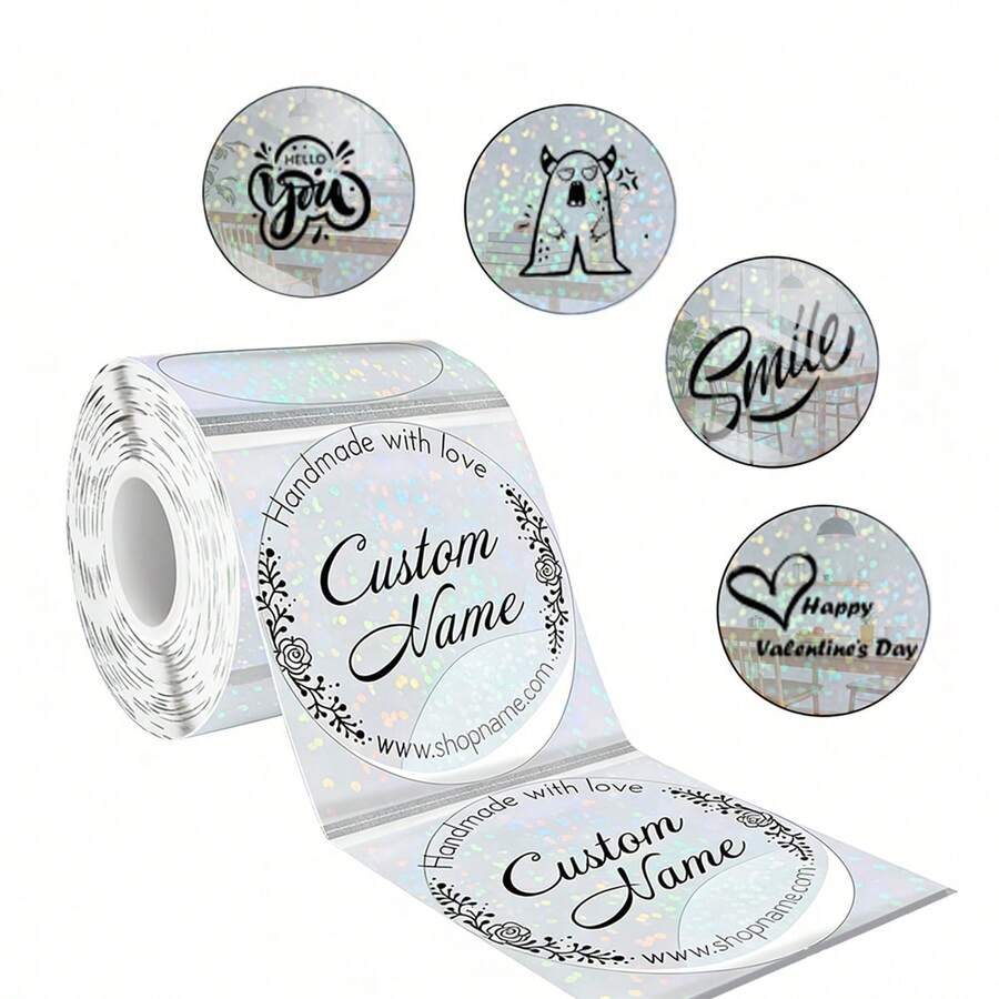 New Holographic Round/Square Labels, Thermal Paper Printed Labels, For Barcodes/Logos/Gift Tags/Thank You Tags/Small Businesses/Home Use - 1PC - View 1