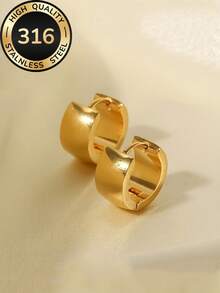 1 Pair Vintage Minimalist Wide Hoop Earrings, Stainless Steel Hypoallergenic Non-Fading Round Earrings, Unisex, Niche Design, Fashion Accessory For Women - Wide Ear Clip - View 13
