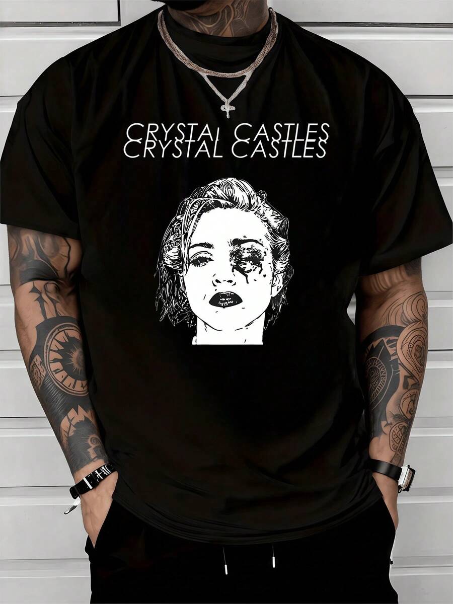 Figura artística que representa una fusión entre el rostro humano y elementos de cristal simbolizando la dualidad entre la fragilidad y la fuerza interior proyectando una energía misteriosa moderna y expresiva camiseta de hombre casual cómoda para uso diario y combinaciones urbanas - Negro - Ver 1