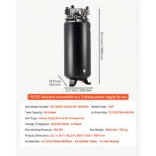 80 Gallons Heavy-Duty Air Compressor, 5HP 13.5SCFM At 90PSI Air Compressors Max 145PSI Pressure, Oil-Free Compressor Tank For Industrial Manufacturing, Large Workshops (230V 3-Phase, No Plug) - 80gal 6.5HP 145PSI - 查看 7