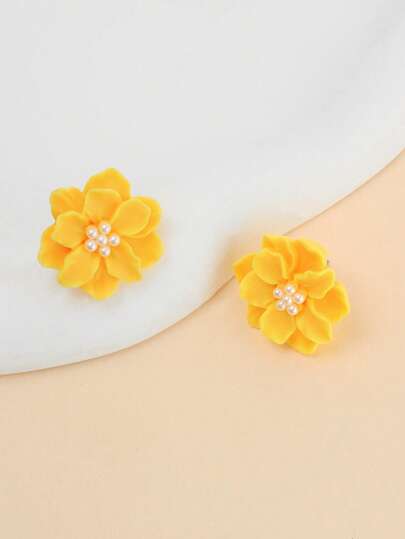 1 Pair Minimalist Versatile Exaggerated Floral Earrings, Fresh And Elegant 3D Flower Pearl Earrings