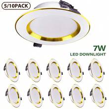 [Très Vendu] Kasotile 9W 3000K/4000K/6000K Spot Encastré, Style Bordure Dorée de Luxe, Convient Pour Salon, Chambre, Couloir (Pas Lumière Principale), Largeur 100mm, Tension 85-265V, Convient Pour Usage Domestique et Commercial, Haute Luminosité, Anti-Éblouissement (5/10 pièces) - or - Voir 3