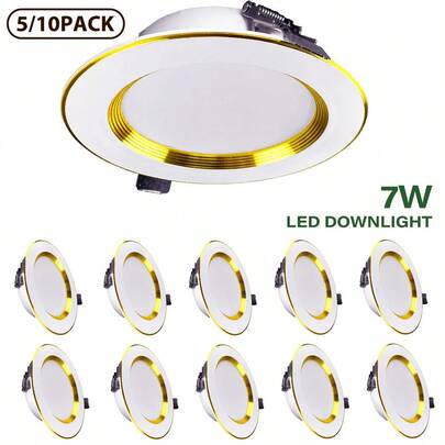  [Sản phẩm bán chạy] Đèn downlight âm trần Kasotile 9W 3000K/4000K/6000K, kiểu dáng viền vàng sang trọng, thích hợp cho phòng khách, phòng ngủ, hành lang (không phải đèn chính), chiều rộng 100mm, điện áp 85-265V, thích hợp cho gia đình và thương mại, độ sáng cao, chống chói (5/10 chiếc)