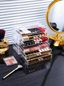 多功能透明化妆品收纳盒：多层设计，大容量，插片式安装 - 非常适合收纳化妆品、护肤品和文具，无需电源 - 多色 - 查看 2