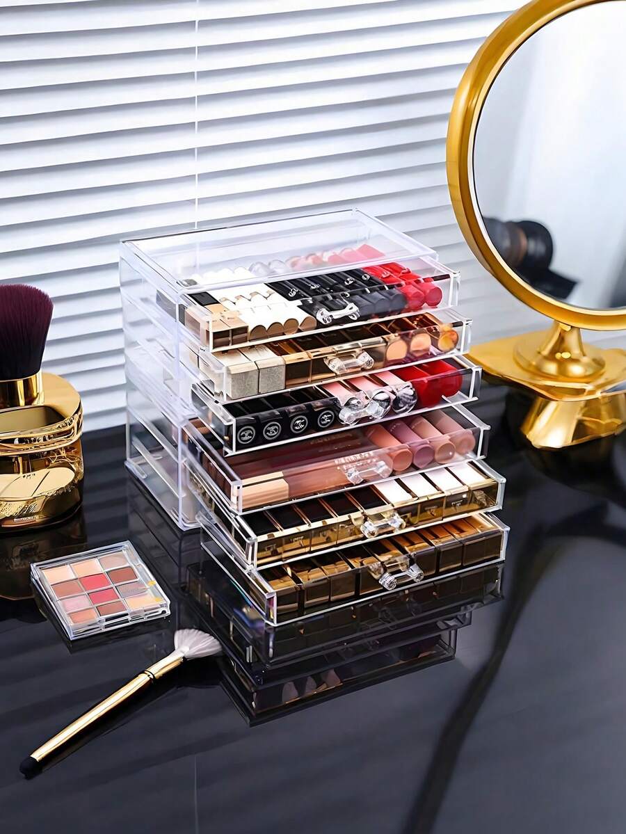 多功能透明化妆品收纳盒：多层设计，大容量，插片式安装 - 非常适合收纳化妆品、护肤品和文具，无需电源