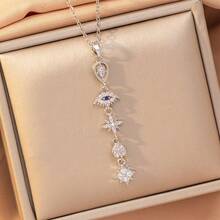 1件装奢华时尚锆石恶魔眼流苏吊坠项链，优雅女士项链 - 彩色 - 查看 6