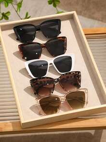 5 pièces/set Lunettes en plastique à la mode forme d'œil de chat pour femmes grandes tailles, convient pour l'école, la plage, les voyages, les fêtes, assortir les tenues de femmes et les accessoires de plage quotidiens - Multicolore - Voir 1