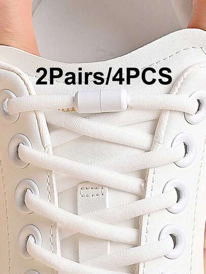 2 Pairs Elastic No-Tie Shoelaces, Solid Color Basic Style, Suitable For Casual Shoes, Sneakers, Vacation And Home Wear