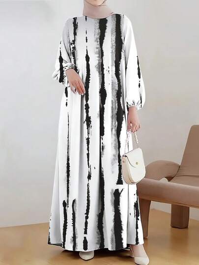 SuofeiMan Áo choàng dài nữ mới, họa tiết sọc đen, dáng rộng thoải mái, kiểu Abaya thời trang thường ngày, phong cách Trung Đông, thanh lịch, thích hợp cho kỳ nghỉ xuân.