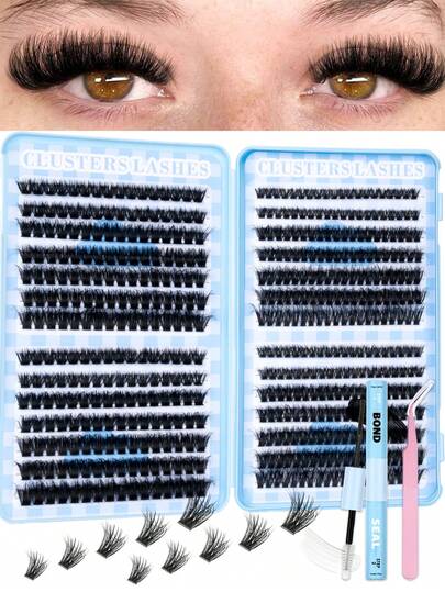 504pcs Faux Eyelashes DIY Segmented False Eyelashes Set, Cluster False Eyelashes, Soft Individual Lashes, Includes Individual Lashes, Bond&Seal, Tweezers, Creates Soft Natural Lash Effect, False Eyelashes Set, Large Capacity Lash Book, Suitable For Beginners