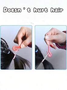 2 piezas Kit de peinado: Herramienta de trenzado, peine de cola de rata y lazo para cola de caballo. Esenciales profesionales para el salón y de viaje para rizos, ondas y recogidos perfectos. - Rosa Pálido - Ver 2