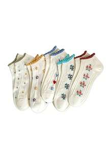 5双装女士短袜，低帮，可爱日系风格，春秋夏季船袜 - 彩色 - 查看 5