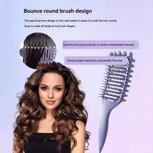 1pc Portable Curly Hair Styling Brush - Nylon Bristles, Detangling & Volumizing Comb For All Hair Types - Multicolor - View 3